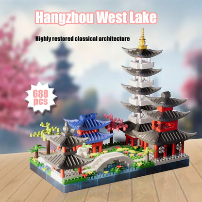 Hangzhou West Lake, entry-level mini building block set, puzzle toys, gift boxes, Christmas, Thanksgiving, New Year&