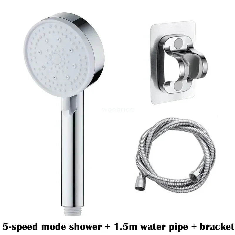 Turbo Bathroom Shower Head Strong Current Shower Heads High Pressure Powerful Rain Shower Head 5 Modes Universal Shower Head Set