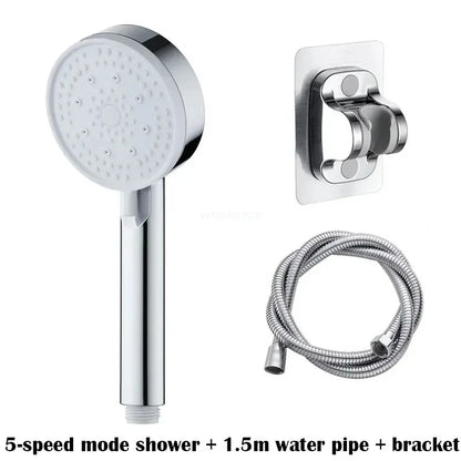 Turbo Bathroom Shower Head Strong Current Shower Heads High Pressure Powerful Rain Shower Head 5 Modes Universal Shower Head Set