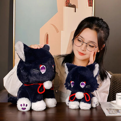 Game Genshin Black Cat Fluffy Impact Wanderer Pet Plush Toy Scaramouche Cat Cosplay Doll Soft Stuffed Pillow Christmas Gift