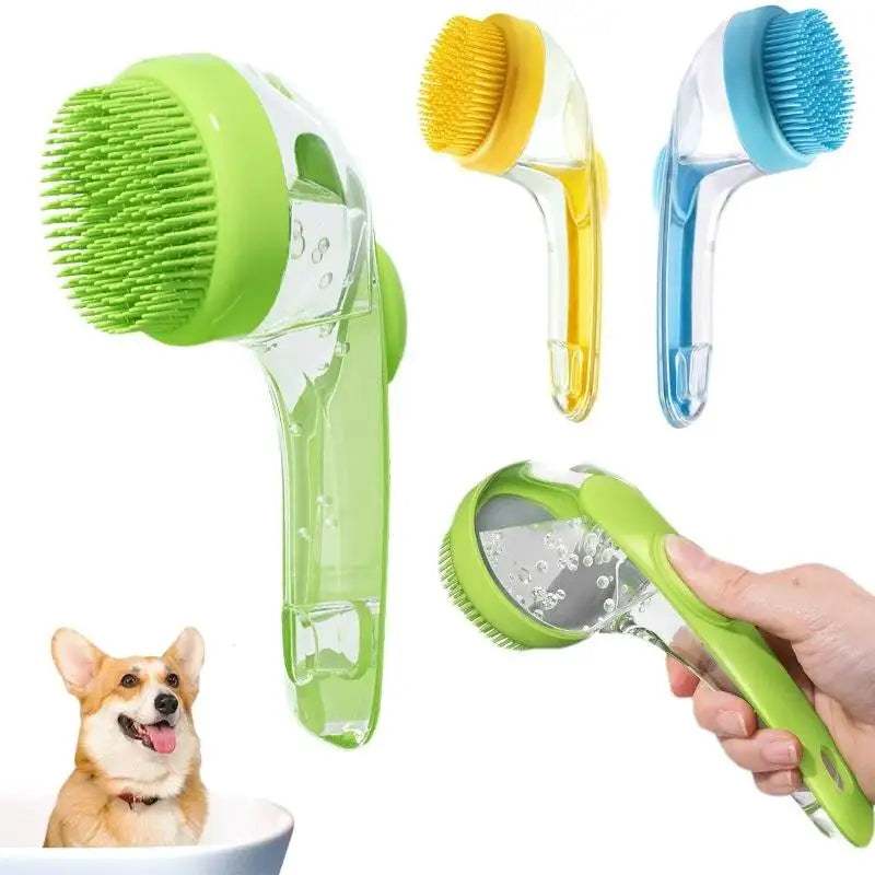 Pet Bath Brush Soft Silicone Long Handle with Shampoo Dispenser Gentle Massage for Grooming and Cleaning Hair Pet Supplies