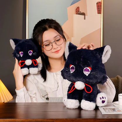 Game Genshin Black Cat Fluffy Impact Wanderer Pet Plush Toy Scaramouche Cat Cosplay Doll Soft Stuffed Pillow Christmas Gift