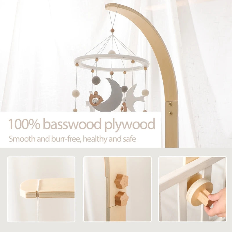 Baby Wooden Bird Shape Bed Bell Bracket Mobile Hanging Rattles Toy Hanger Baby Crib Mobile Bed Bell Toy Holder Arm Bracket Gifts