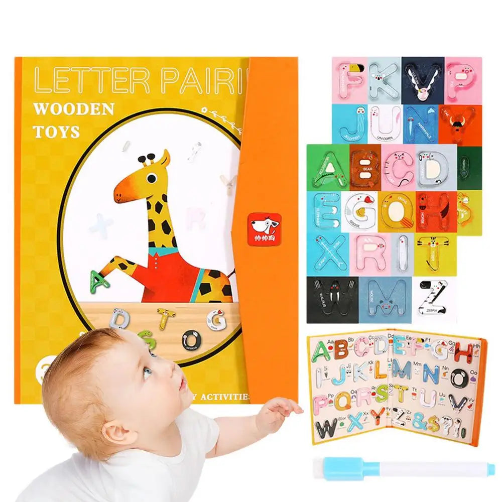 Wooden Foldable Alphabet Puzzle Sorting Book Early Educational Fine Motor Skills Development Learning Matching Toys For Kids