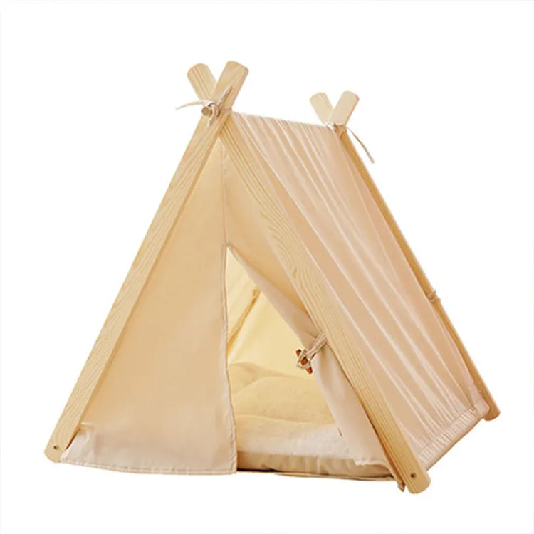 wholesale in stock Modern Wooden Triangle outdoor cat tent house pet camping tent cat bed teepee