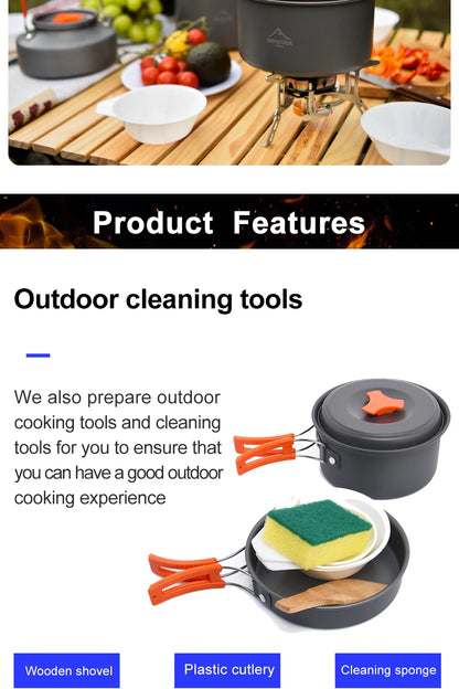 Widesea Camping Soup Pot Outdoor Teapot Cookware Pan Set Tableware Cutlery Utensils Hiking Picnic Travel Equipment Cooker