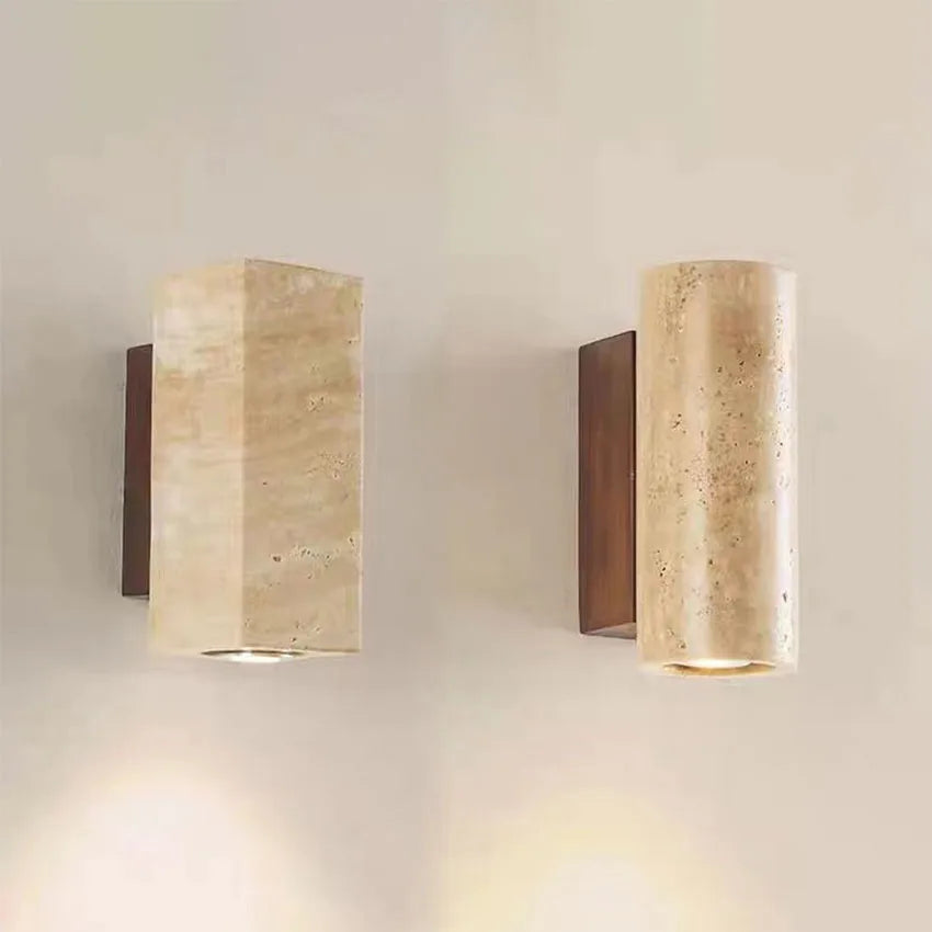 Yellow travertine stone Japanese style wabi-sabi wall lights bedroom dinning room wall lamp designer retro outdoor wall sconces