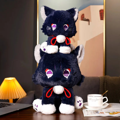 Game Genshin Black Cat Fluffy Impact Wanderer Pet Plush Toy Scaramouche Cat Cosplay Doll Soft Stuffed Pillow Christmas Gift