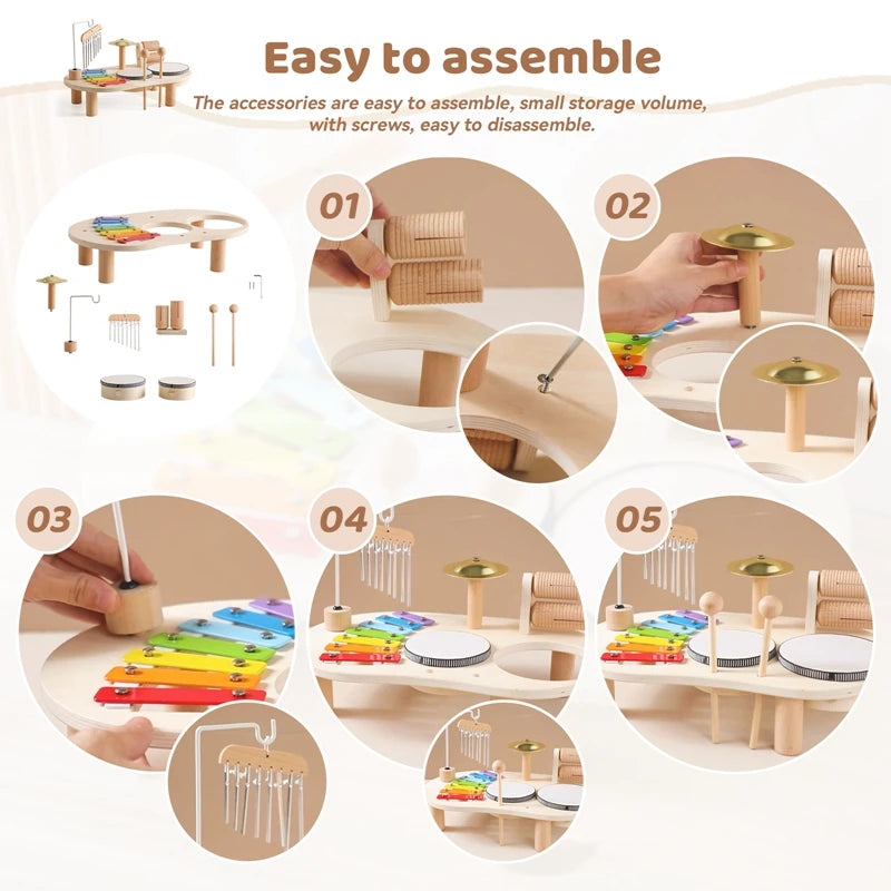 Baby Wooden Montessori Toys Bandstand Model Removable Set Mobile Drum Children Puzzle Learning Toys For Newborn Birthday Gift