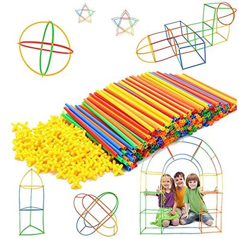 DIY Straw Building Blocks Plastic Stitching Inserted Construction Assembled Blocks Bricks Educational Toys for Children Gift