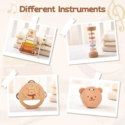 Baby Wooden Musical Instruments Montessori Toys Kids Bear Percussion Xylophone Rain Sound Pipe Music Shaker Early Education Toys