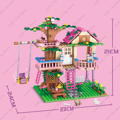 Girls Friendship Tree House Building Blocks Villa Castle Model Girl&