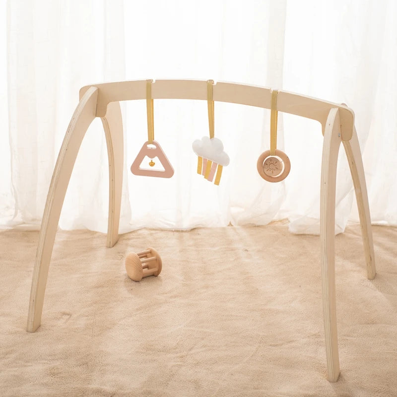 1Set Baby Wooden Rattle Toys Play Gym Mobile Hanging Sensory Toys Foldable Play Gym Frame Activity Gym Baby Holder Bracket Gifts