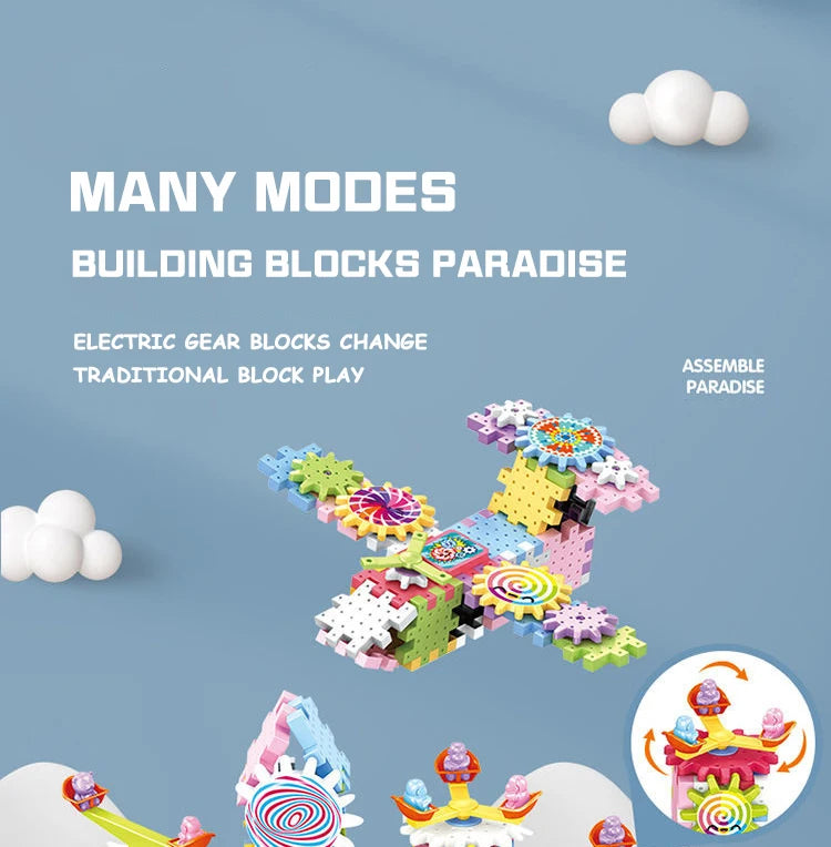 3D Electric Track Gears Model Building Blocks Plastic Kid House Blocks Bricks Educational Construction Toys for Children Gifts