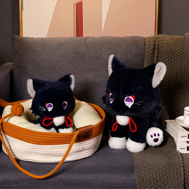 Game Genshin Black Cat Fluffy Impact Wanderer Pet Plush Toy Scaramouche Cat Cosplay Doll Soft Stuffed Pillow Christmas Gift