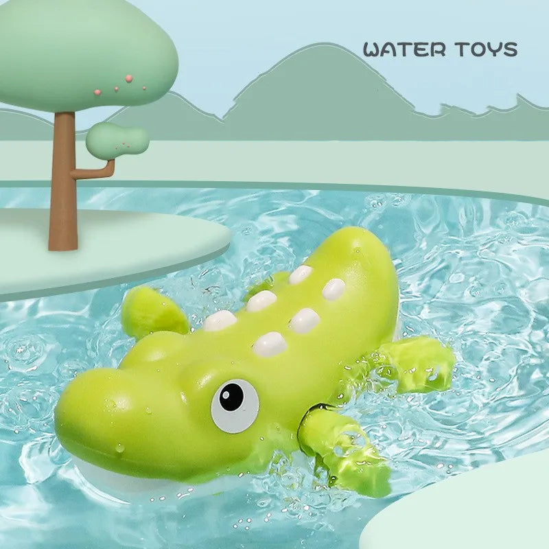 1PC Toddler Baby Bath Toy Cute Cartoon Swimming Crocodile Clockwork Wagging Tail Rotating Device Beach Baby Bath Tub Wind Up Toy