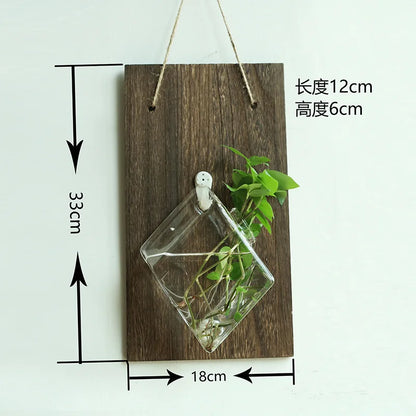 Wood Glass Wall Vases Indoor Wood Hanging Vase,Wall Decor for Bathroom Office and Living Room, Farmhouse Sconces Wall Decor