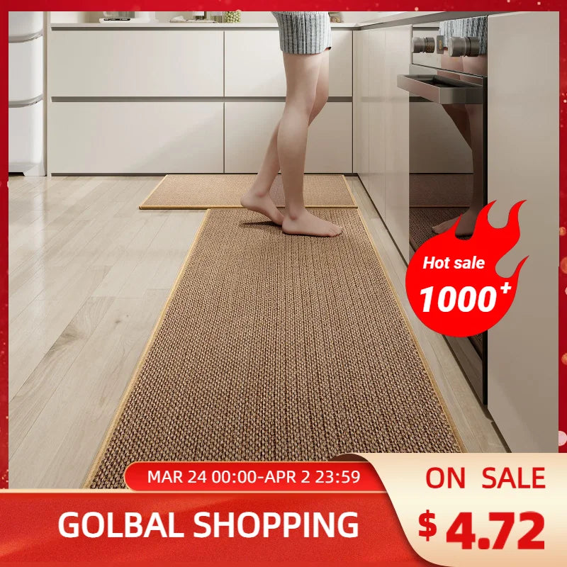 Washable Non-slip Kitchen Rug Faux Sisal Running Rug, Faux Woven Kitchen Mat Kitchen Runners With Back Made Of Natural Rubber