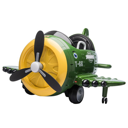 12V Electric Kids Ride on Toy Plane with USB, FM, Wind-Driven Propeller, 360-Degree Rotating by 2 Joysticks, Remote Control for