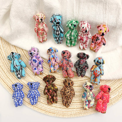 10pcs Mini Joint Bears Plush Keychain 4.5-3.5cm Cartoon Floral Plaid Bear Doll Stuffed Toy Bag Pendant Kids Christmas Party Gift