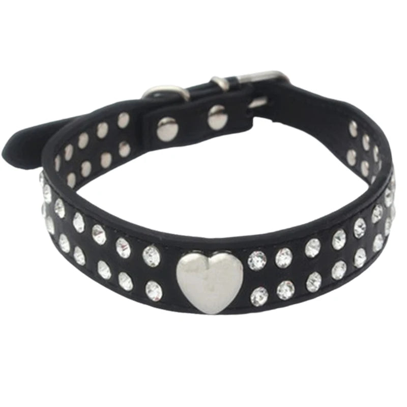 Heart Rhinestone PU Leather Collar