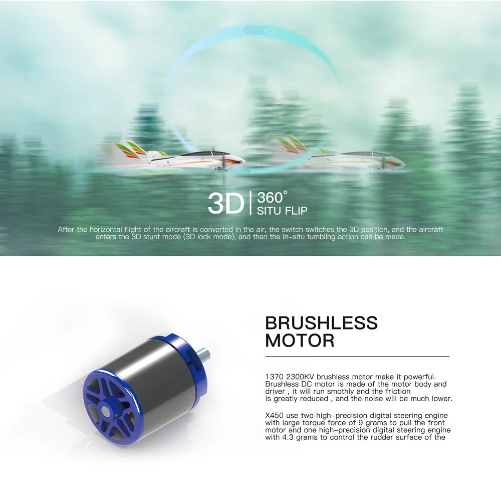 WLtoys XK X450 RC Airplane 6CH Brushless Plane 2.4G Radio Control Glider Fixed Wing Remote Control Aircraft 3D/6G RC Helicopters