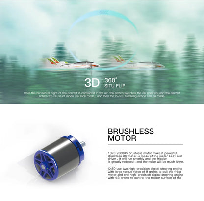 WLtoys XK X450 RC Airplane 6CH Brushless Plane 2.4G Radio Control Glider Fixed Wing Remote Control Aircraft 3D/6G RC Helicopters