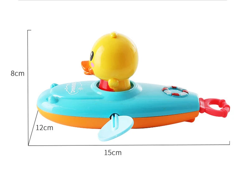 Children Bath Water Playing Toys Chain Rowing Boat Swim Floating Cartoon Duck Infant Baby Early Education Bathroom Beach Gifts