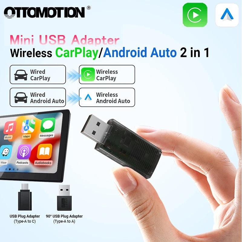OTTOMOTION Wireless CarPlay Android Auto Wireless Adapter Smart Mini Box Plug And Play WiFi Fast Connect Universal For Toyota