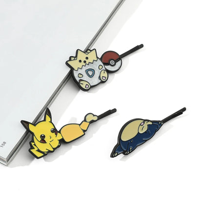 Bandai Pokemon Kawaii Hair Clip Pikachu Snorlax Cartoon Hairpin Women Fashion Hairclip Head Accessories Cute Jewelry Gifts