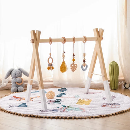 1Set Baby Wooden Rattle Toys Play Gym Mobile Hanging Sensory Toys Foldable Play Gym Frame Activity Gym Baby Holder Bracket Gifts