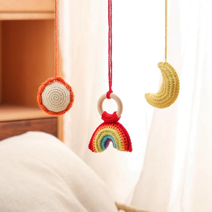 Baby Wooden Gym Pendant Toy Soft Felt Music Rattle Cotton Crochet Mobile Crib Teether Pendant For Infant Activity Gym Toys Gift