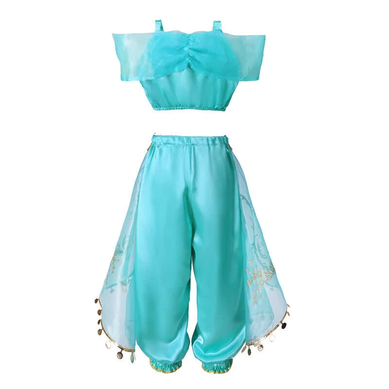 Disney Jasmine Princess Dress of Birthday Party Carnival Cosplay Aladdin Agic Lamp Girls Costume Vestidos Halloween Clothing Set