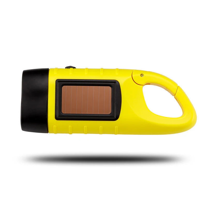 LED Flashlight Hand Crank Solar Powered Rechargeable Survival Gear Self Powered Charging Torch Dynamo for Fishing Boating Hiking