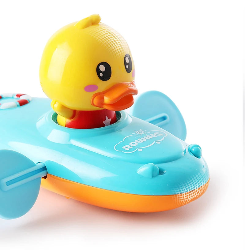 Children Bath Water Playing Toys Chain Rowing Boat Swim Floating Cartoon Duck Infant Baby Early Education Bathroom Beach Gifts