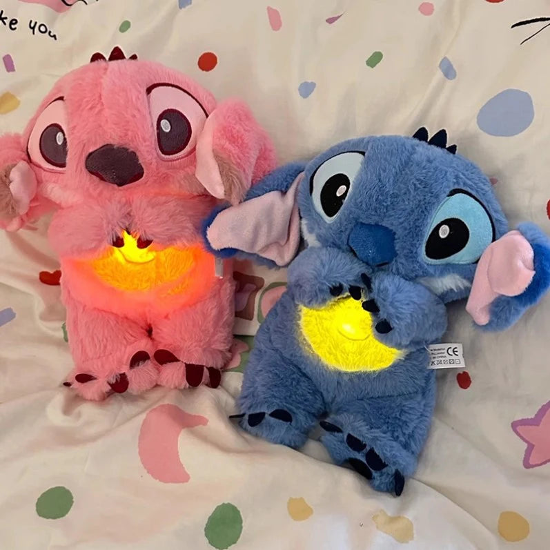 28cm Disney Stitch Angel Anime Plush Doll With Lighting Music Airbag Kawaii Appease Toy Baby To Soothe Sleep Peluche Kids Gift