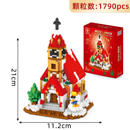 Christmas Elk Deer Santa Claus Train Architecture Store Street View Xmas Tree Snow House Building Blocks Kit Toy