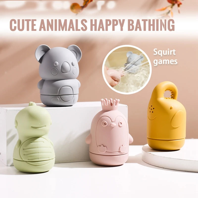 Baby Bath Toys Cute Cartoon Animal Swim Bathroom Toys Toddler Water Baby Silicone Sprinkler Bathtub Animal Toy Infant Kids Boys