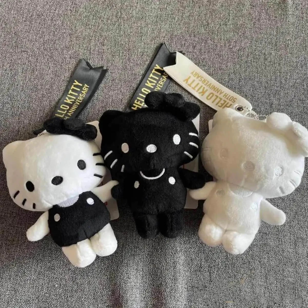 Sanrio 50th Anniversary Hello Kitty Plush Toy Girl Cute Black and White Cartoon Doll Keychain Pendant Decoration Holiday Gifts