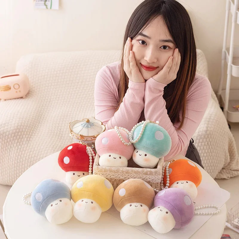 10CM Cute Small Mushroom Plush Toy Creative Stuffed Pendant Doll Red Mushroom Keychain For Kids Girls Holiday Gifts