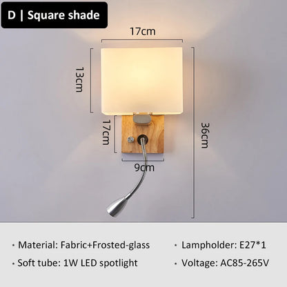 Wooden Wall Light With Oval/Rectangle Fabric Shade Base Switch Hotel Room Bedroom Frosted-glass Wall Sconce 1W Reading Spotlight