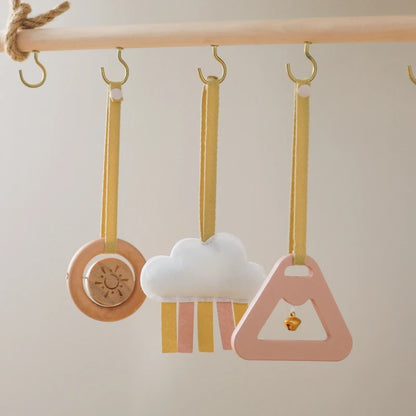 Baby Wooden Gym Pendant Toy Soft Felt Music Rattle Cotton Crochet Mobile Crib Teether Pendant For Infant Activity Gym Toys Gift