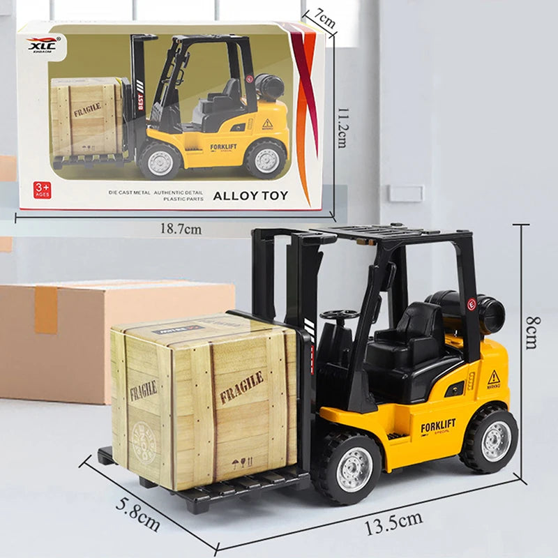 Alloy Die-Cast Model Vehicle Construction Forklift Friction Toy W/ Cargo Pallet Interactive Toy For Boys Girls Xmas Gift