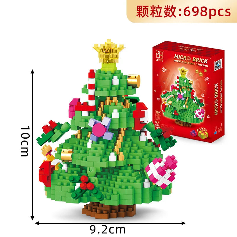 Christmas Elk Deer Santa Claus Train Architecture Store Street View Xmas Tree Snow House Building Blocks Kit Toy