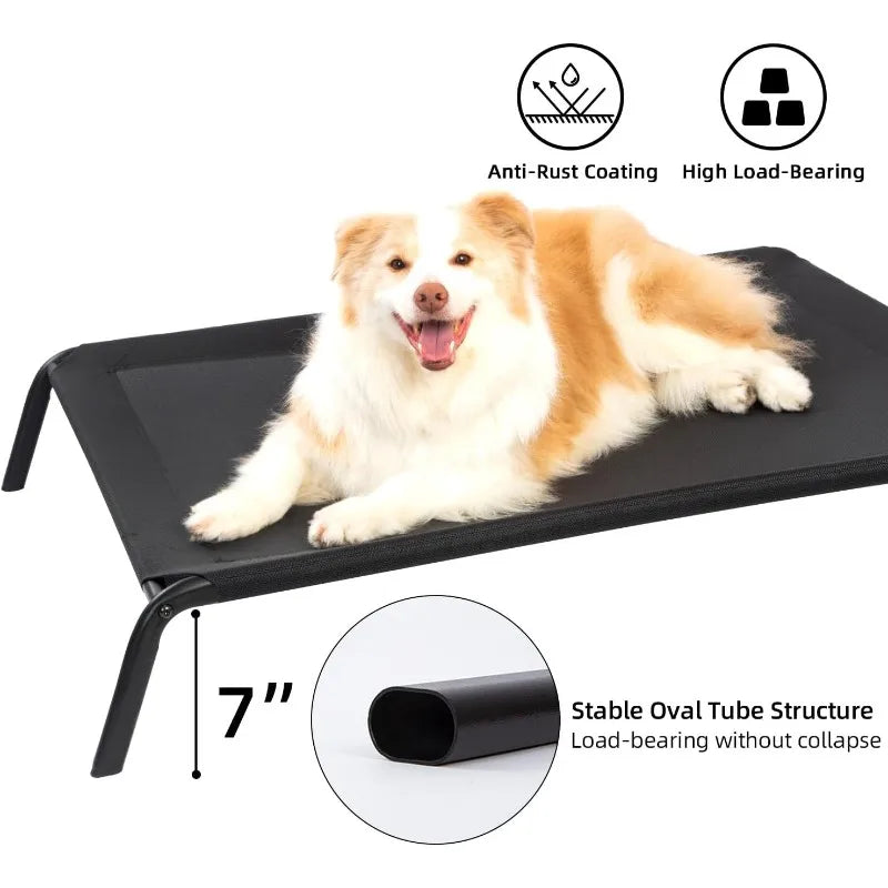 Elevated Outdoor Dog Bed - Raised Dog Cots Beds for Large Dogs Easy to Assemble, Cooling Lifted Pet Bed