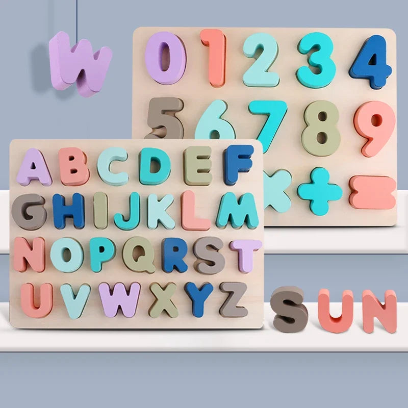 Kids Toys Wooden Montessori Toys Digital Alphabet Shape Matching Math Puzzle Preschool Learning Educational Toys For Children