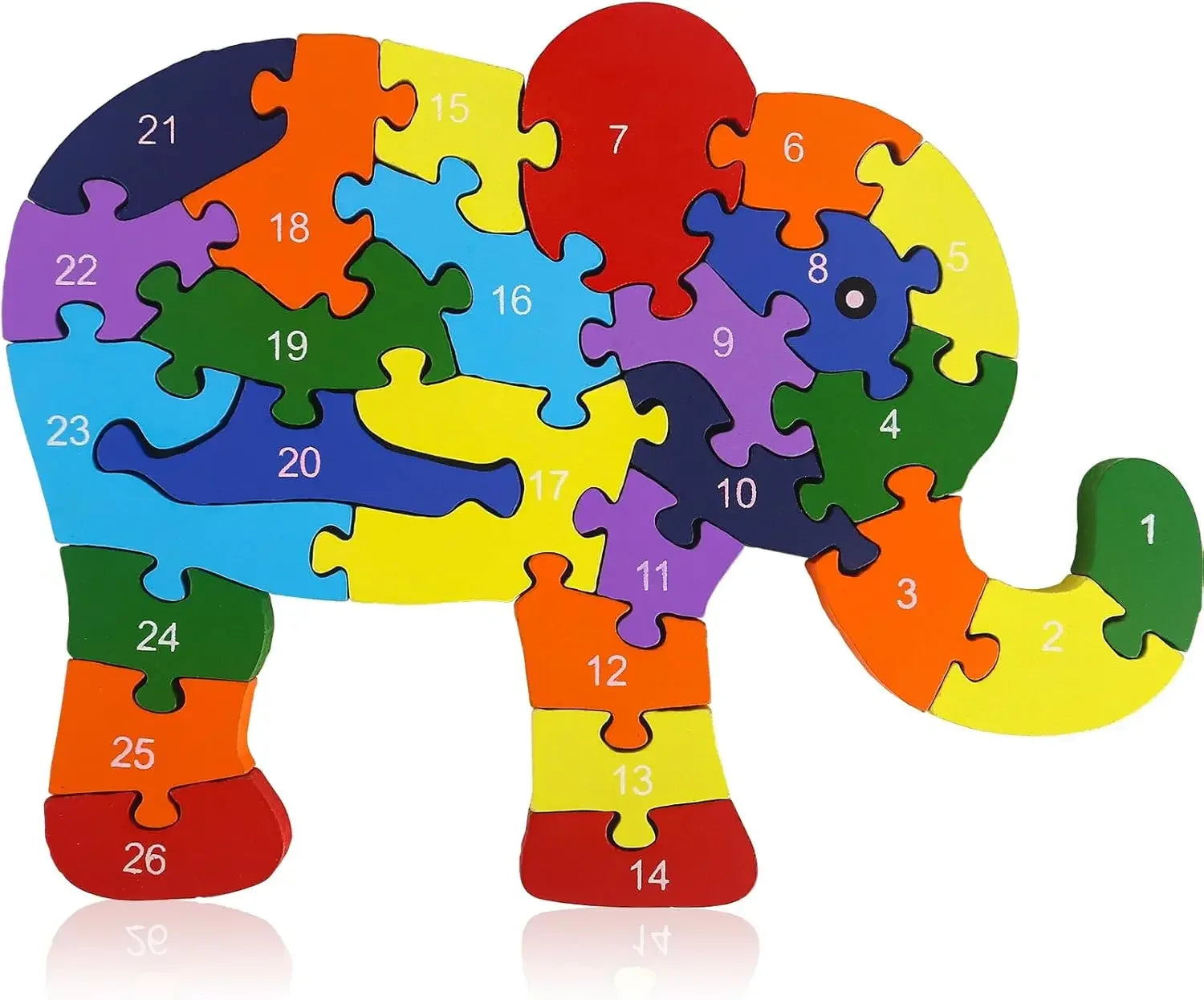 LovesTown Alphabet Jigsaw Puzzle, Animal Wooden Puzzle Elephant Letters Numbers Block Toys for Kids