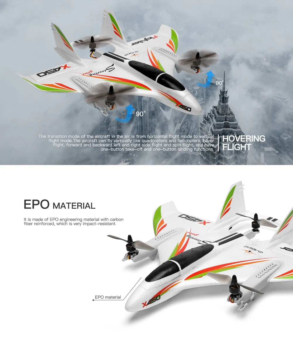 WLtoys XK X450 RC Airplane 6CH Brushless Plane 2.4G Radio Control Glider Fixed Wing Remote Control Aircraft 3D/6G RC Helicopters