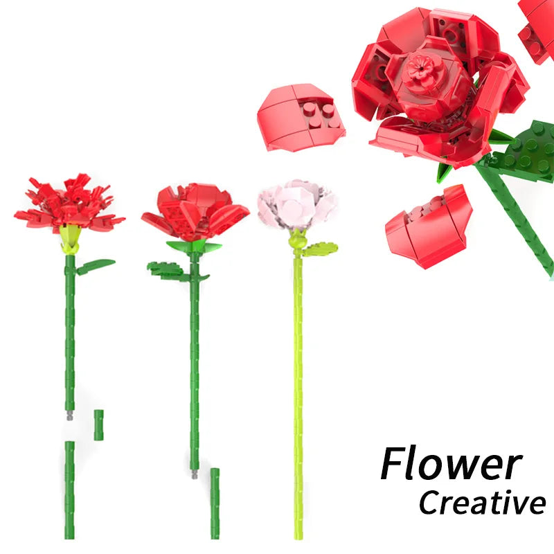 Construction Block Set Flowers Bouquet Brick Toy For Children Girls Mini Art Building Blocks Compatible DIY Gift For Valentine