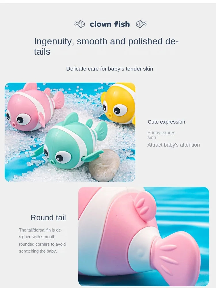 Baby Bath Toys Cute Swimming Fish Cartoon Animal Floating Wind Up Toys Water Game Classic Clockwork Toys For Toddlers